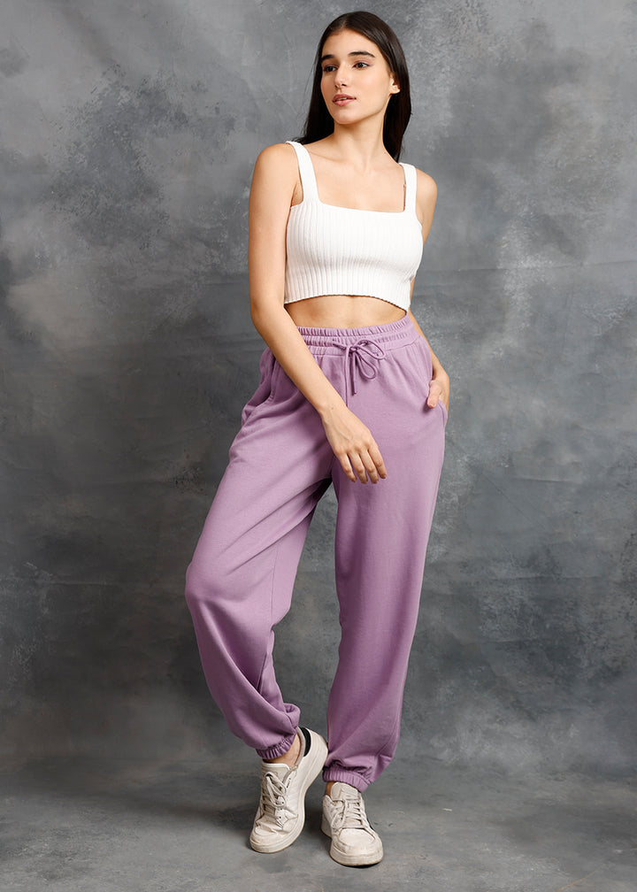 Women Premium Terry Loose Fit Joggers - Lilac