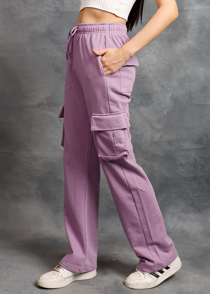 Women Premium Terry Cargo Pants - Lilac