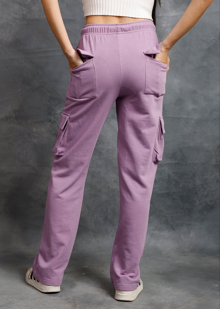 Women Premium Terry Cargo Pants - Lilac