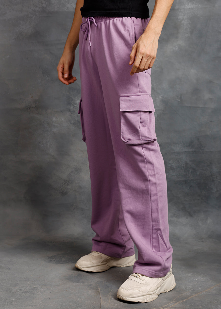 Men Premium Terry Cargo Pants - Lilac