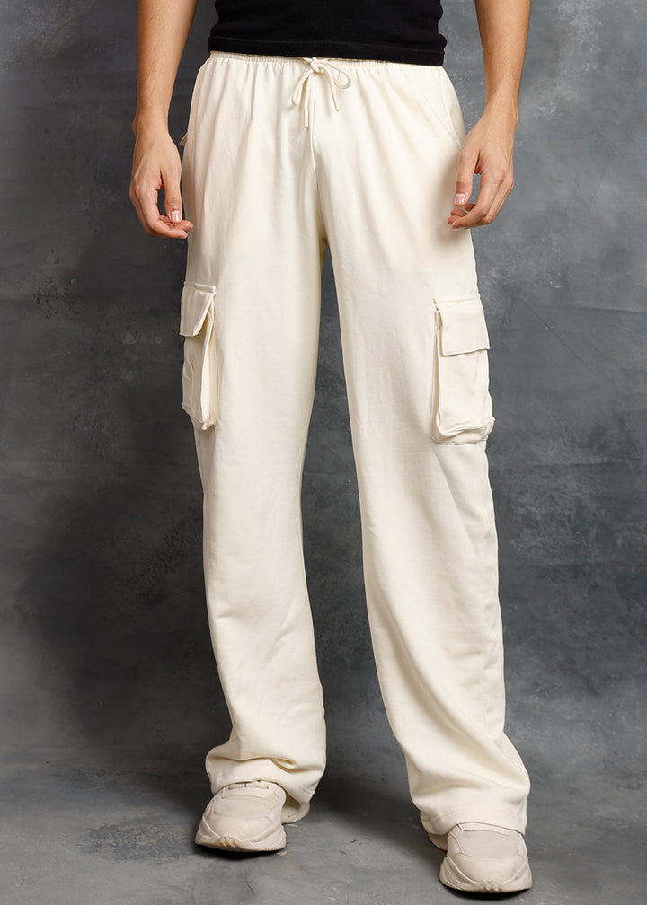Men Premium Terry Cargo Pants - Off White