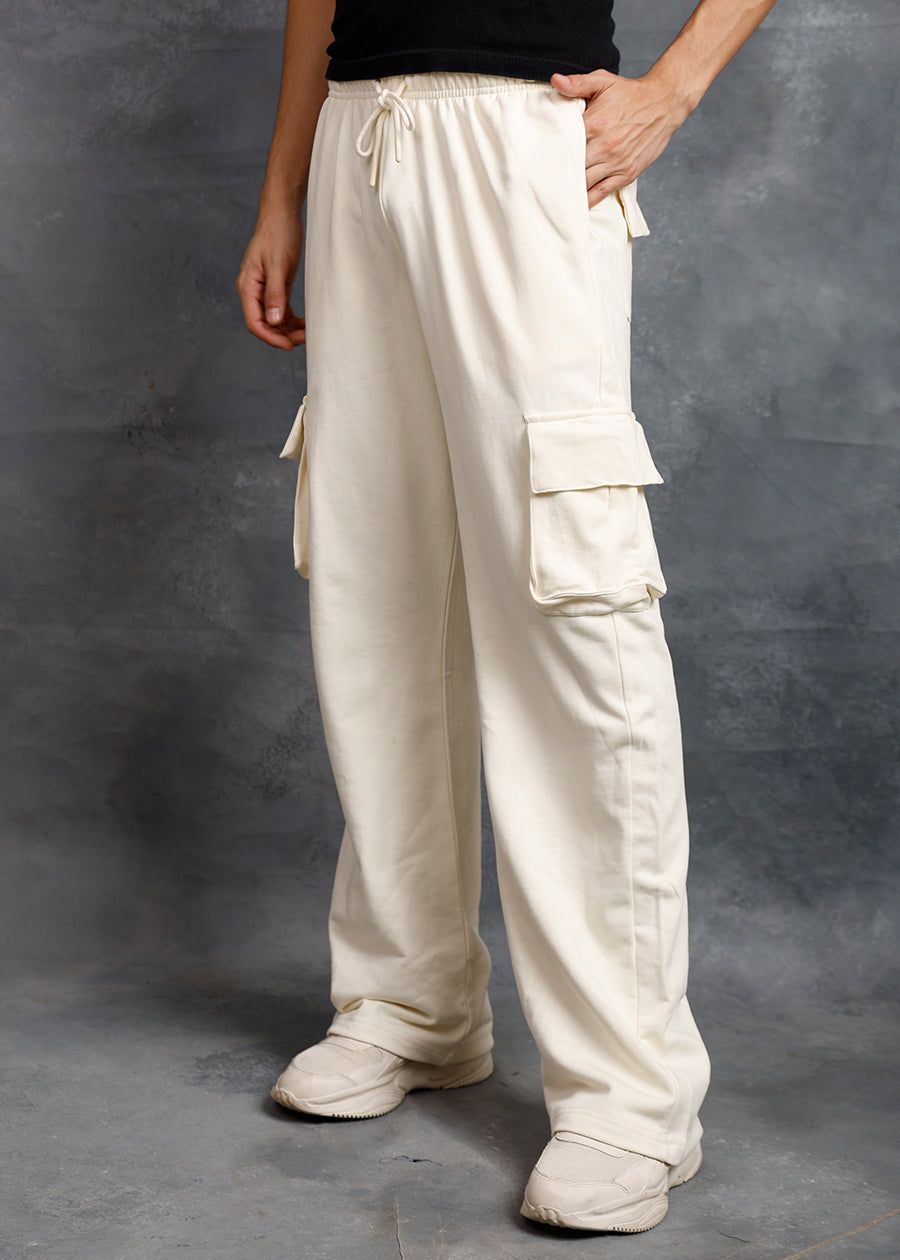Men Premium Terry Cargo Pants - Off White