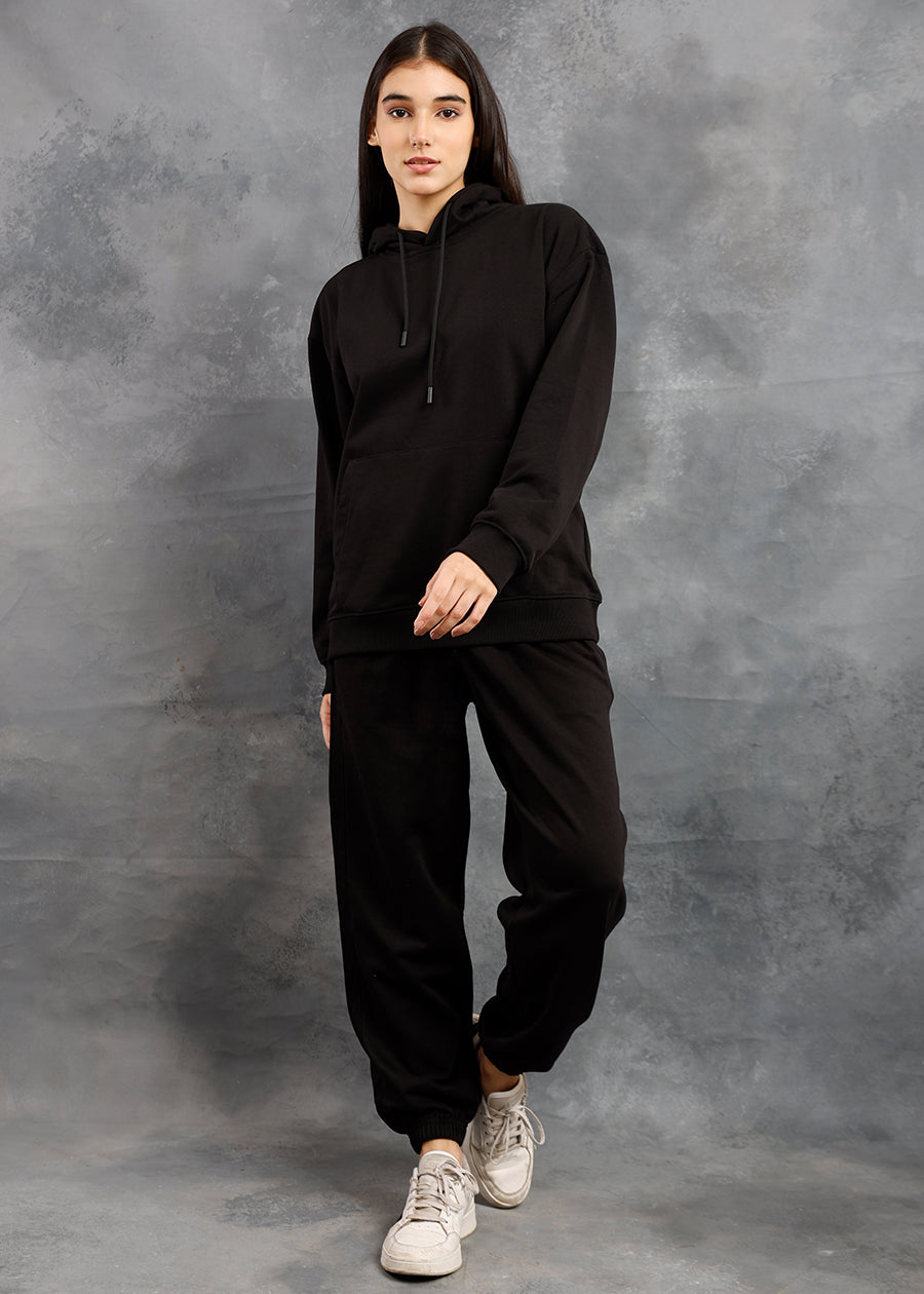 Solid Black Premium terry Co-ord set For Women | Pronk