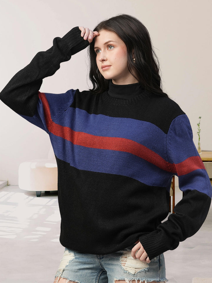 Bold Stripe Classic Knitted Women Pullover