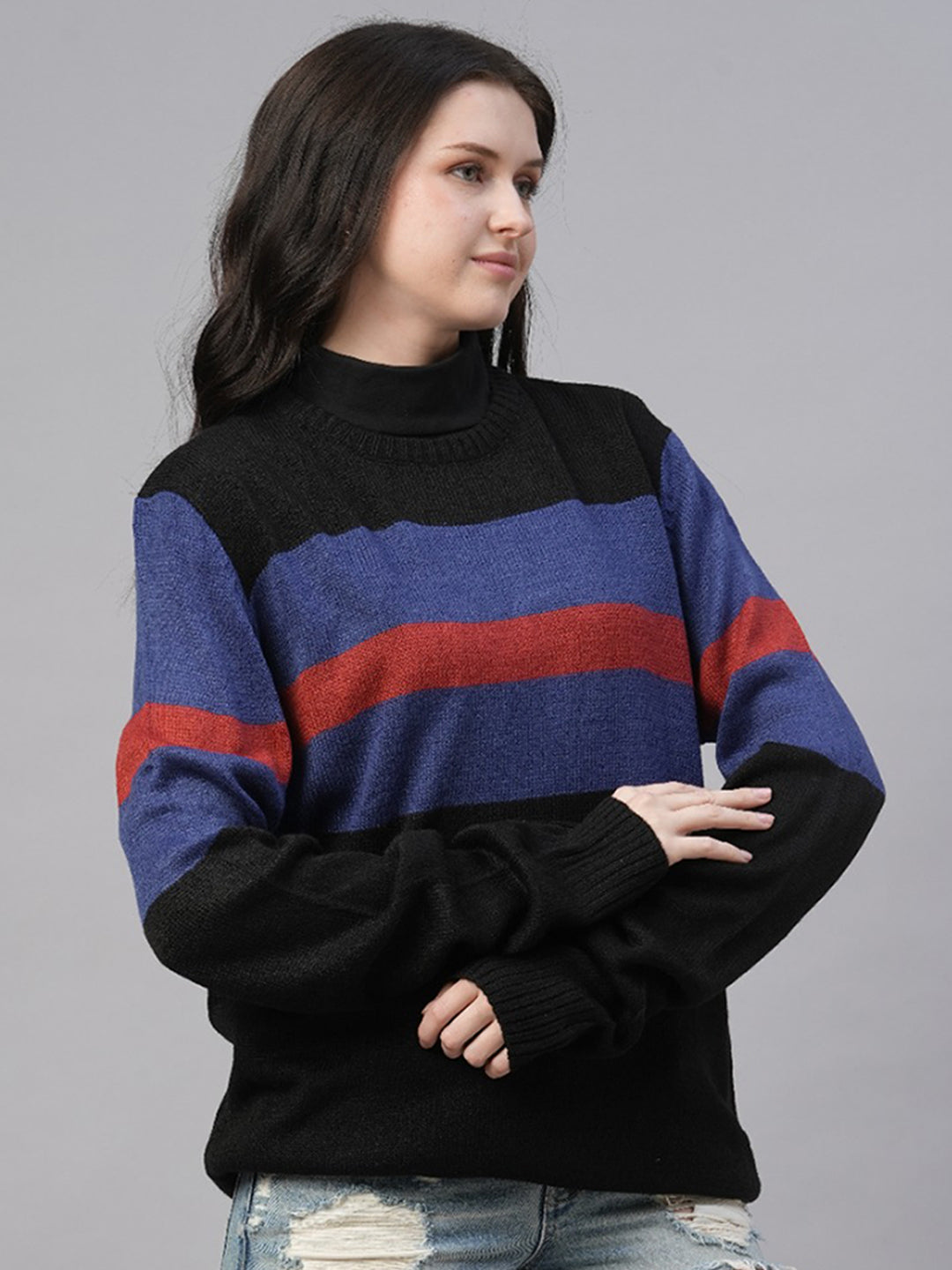 Bold Stripe Classic Knitted Women Pullover