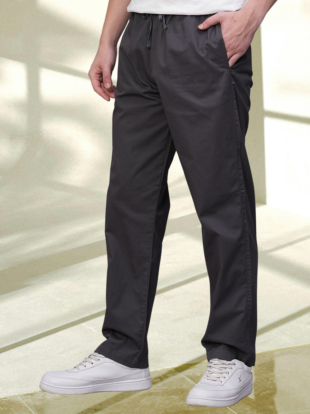 Cotton Pant for Men Solid - Charcoal Grey