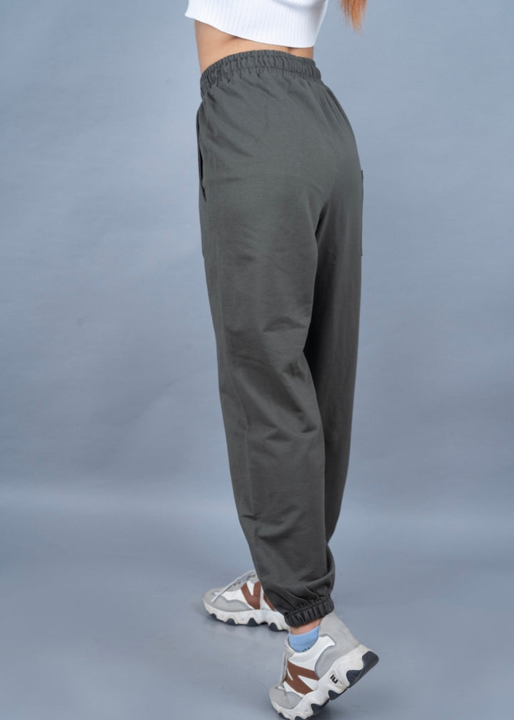 Women Premium Terry Loose Fit Joggers - Olive green