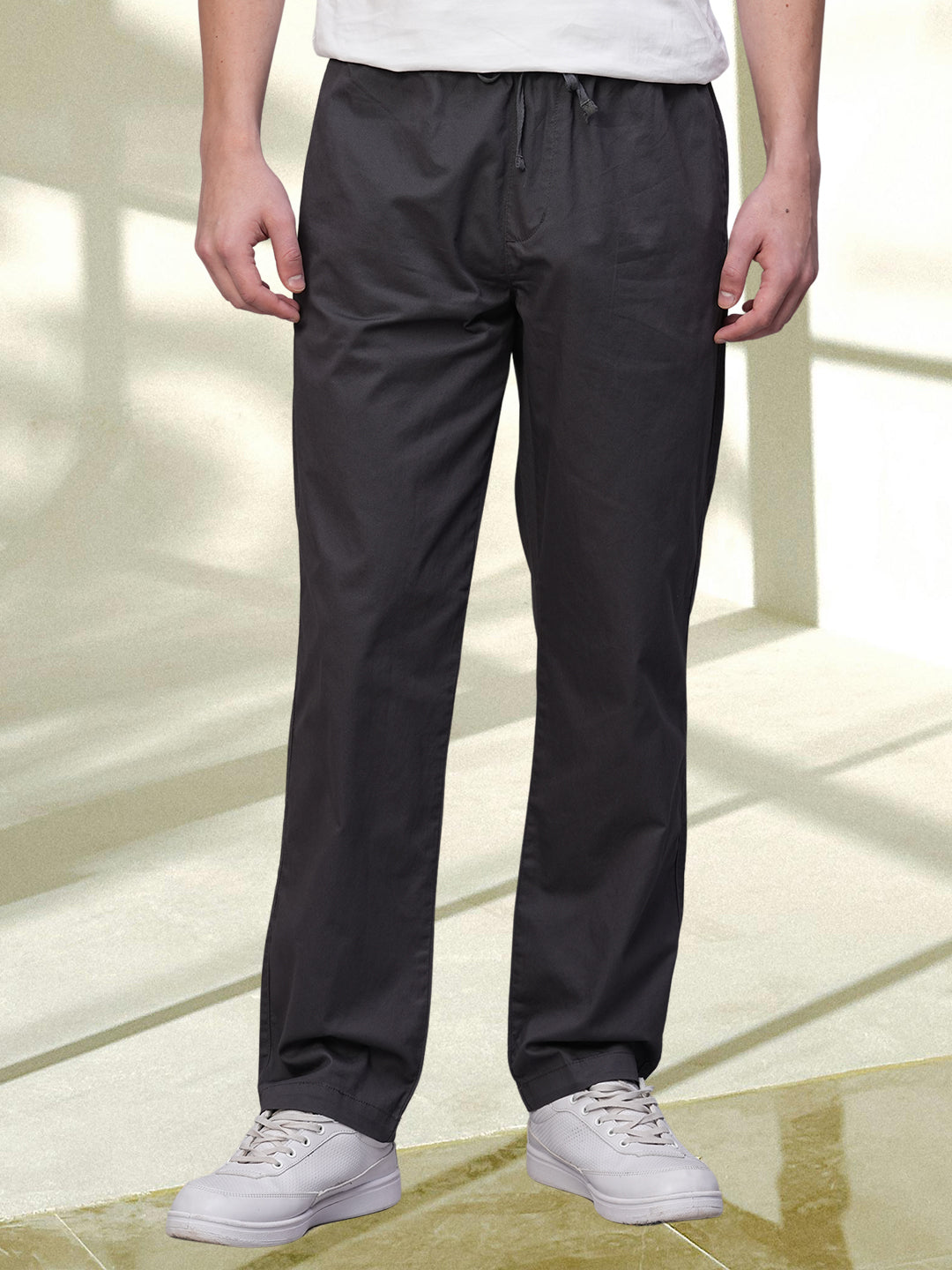 Cotton Pant for Men Solid - Charcoal Grey