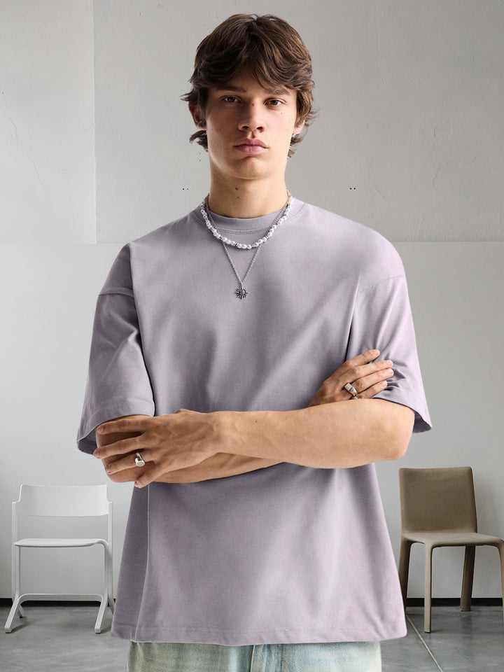 Solid Men Oversized T-Shirt - Ash Grey