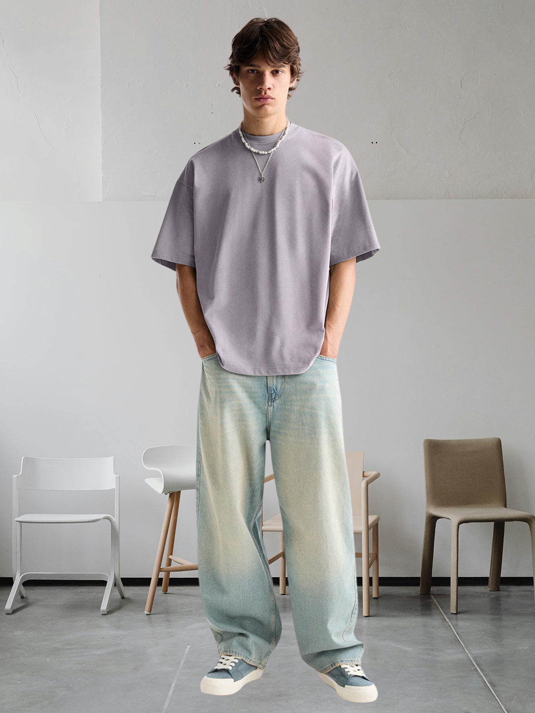 Solid Men Oversized T-Shirt - Ash Grey