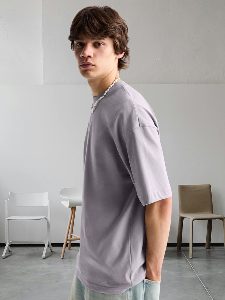 Solid Men Oversized T-Shirt - Ash Grey