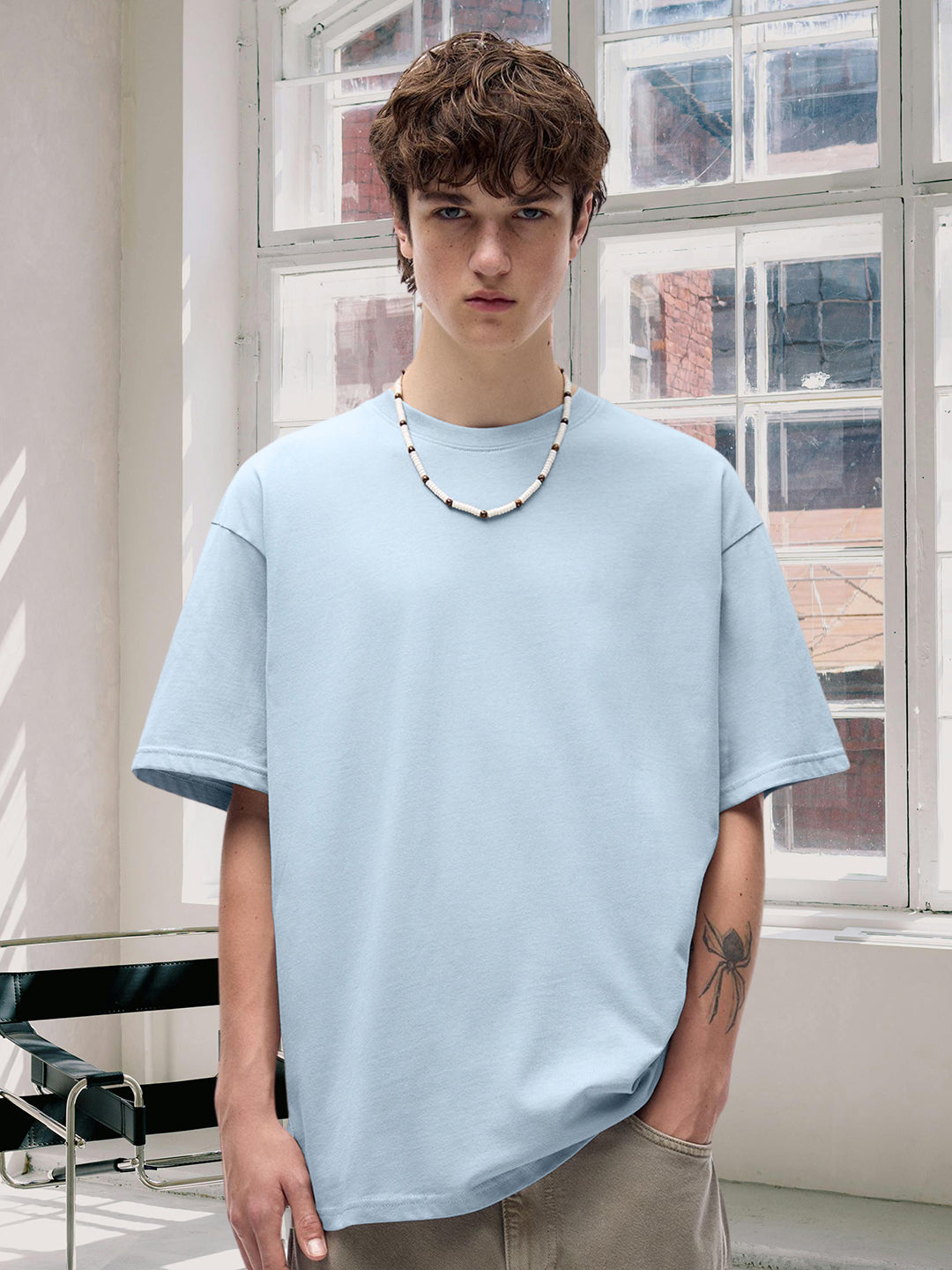 Solid Men Oversized T-Shirt - Sky