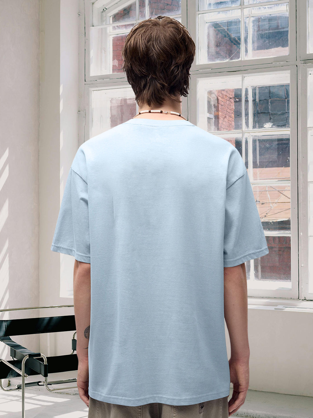 Solid Men Oversized T-Shirt - Sky