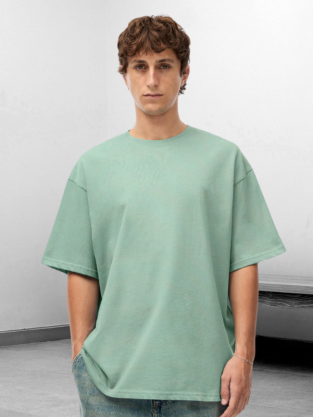 Solid Men Oversized T-Shirt - Mint Green