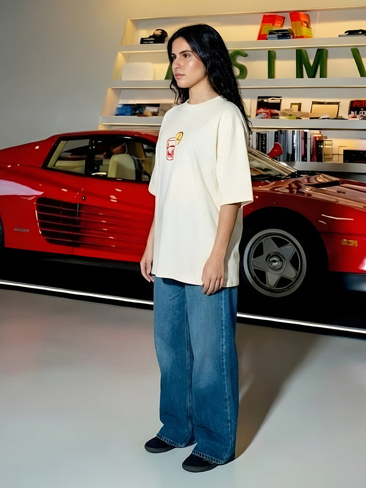 GOOD VIBES Women Oversized Terry Graphic T-Shirt