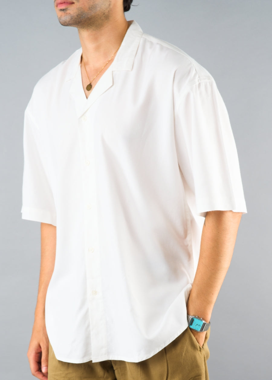 Solid Mens Fluidic Oversized Shirt - White