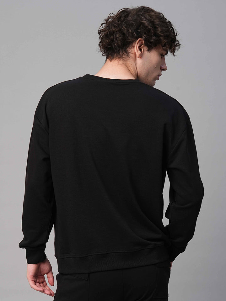 Solid Black Men Drop Shoulder Premium Terry Sweatshirt