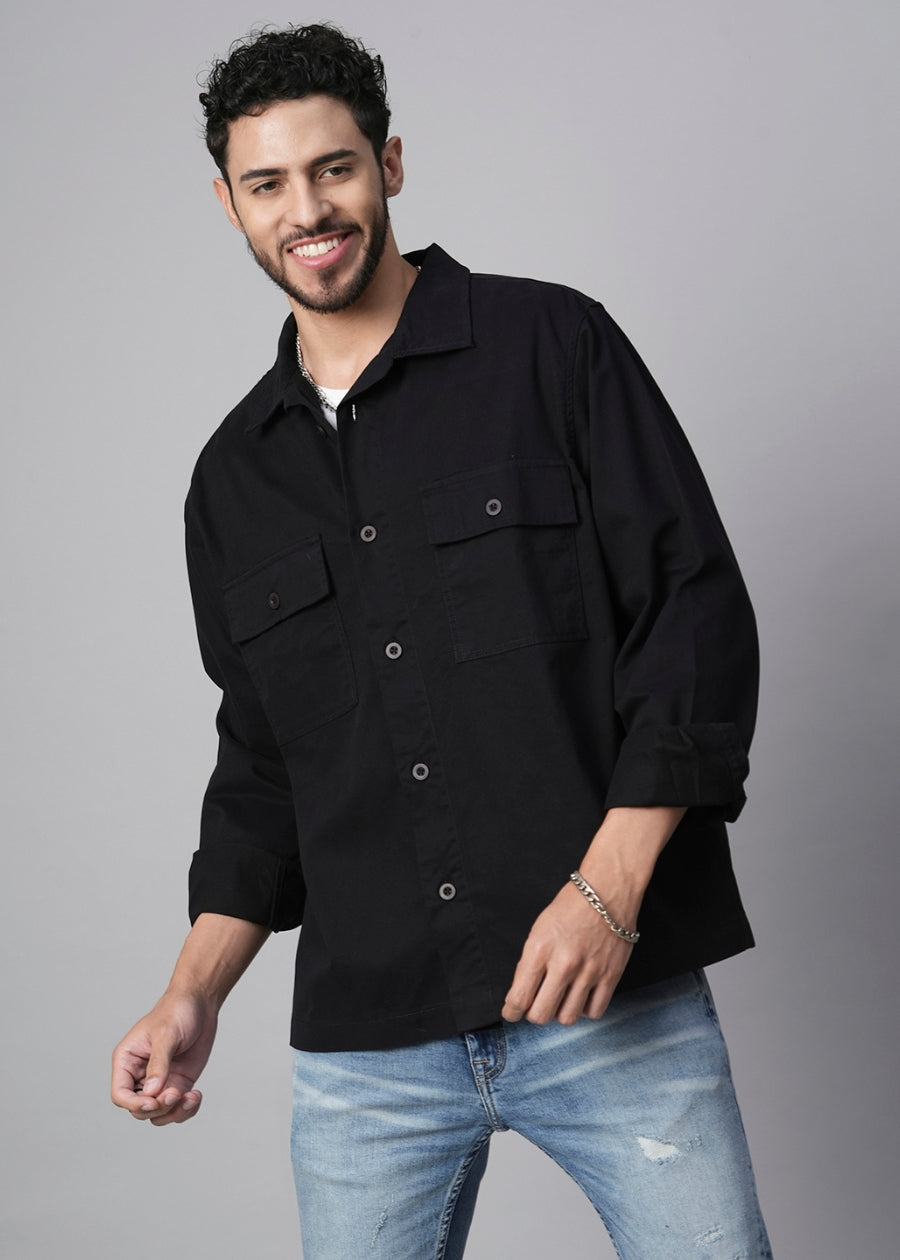 Solid Mens Shacket | Black | Buy Now | Pronk – pronk.in