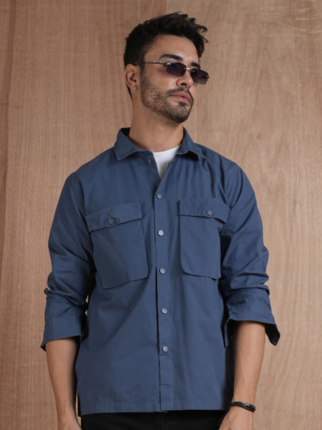 Solid Mens Shacket - Blue