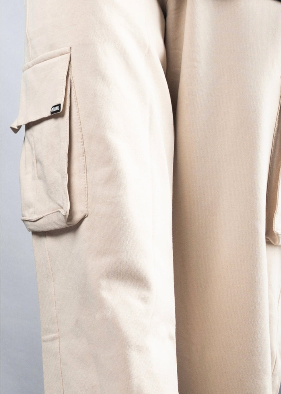 Women Premium Terry Cargo Pants - Beige