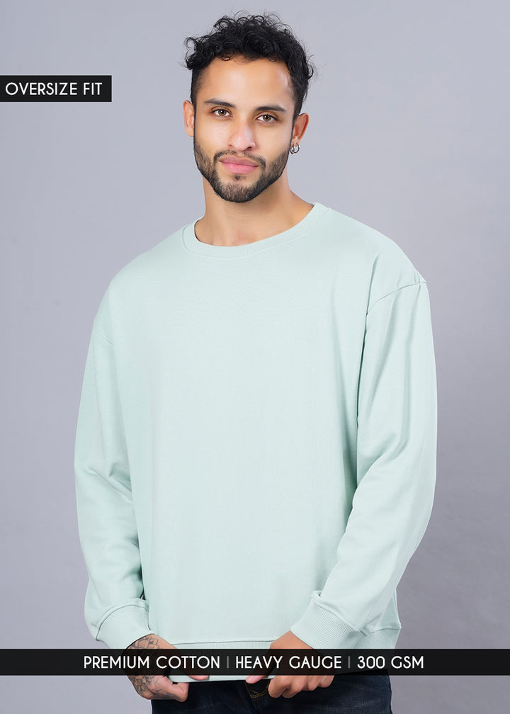 Solid Men Drop Shoulder Premium Terry Sweatshirt - Mint Green