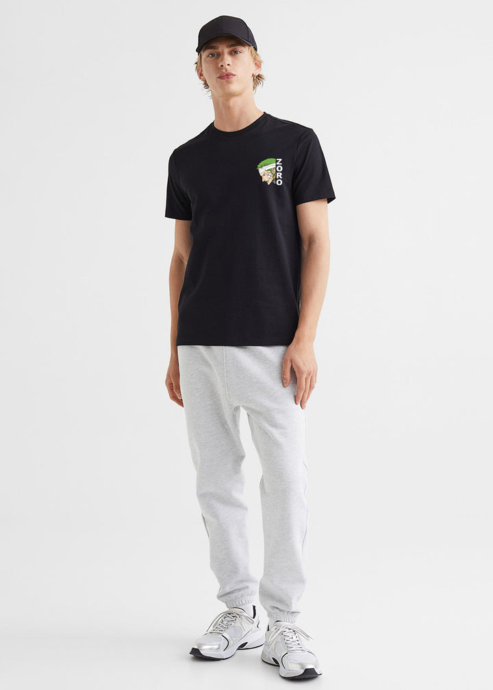 Zoro Men Regular Fit Black Half Sleeve T-Shirt