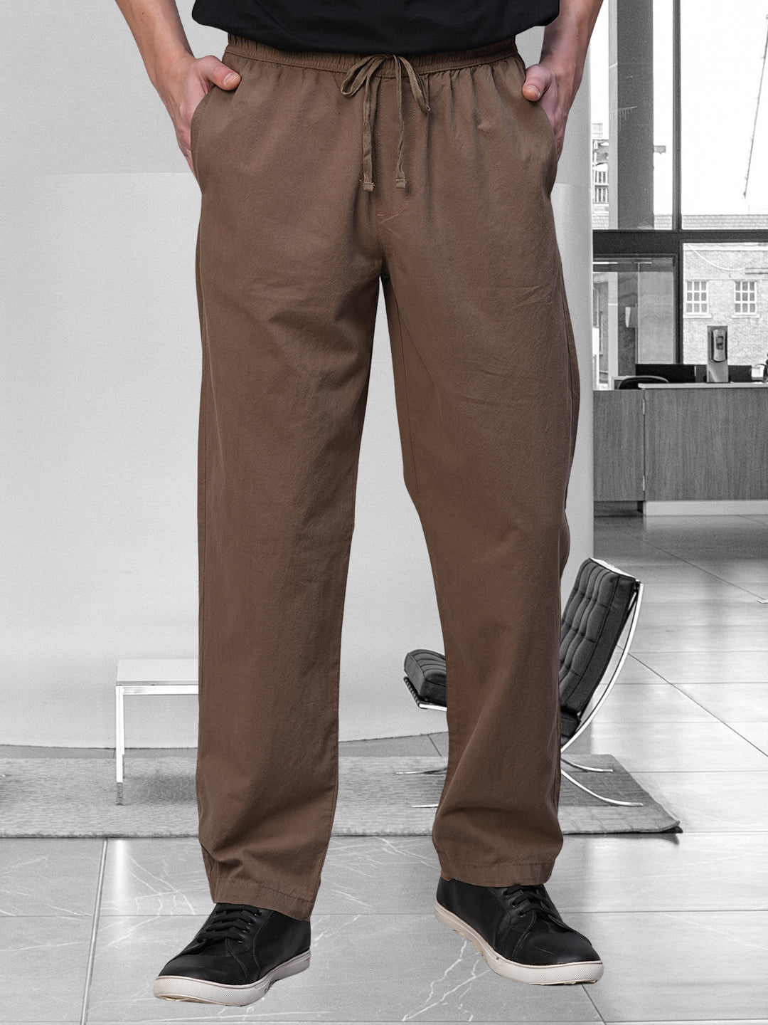 Cotton Pant for Men Solid - Brown