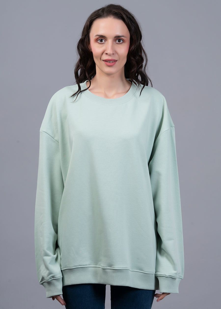 Solid Mint Green Women Drop Shoulder Terry Sweatshirt Pronk