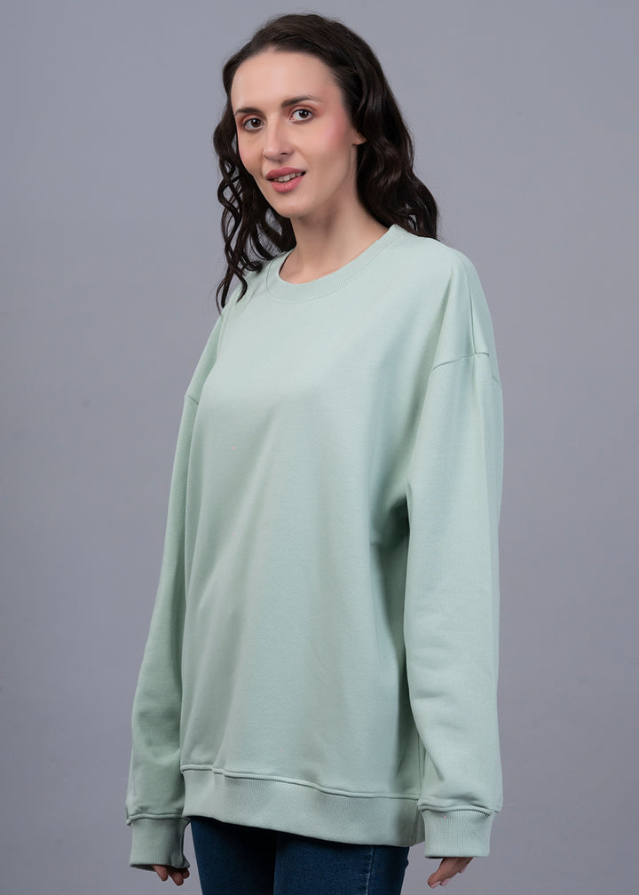 Solid Mint Green Women Drop Shoulder Terry Sweatshirt | Pronk