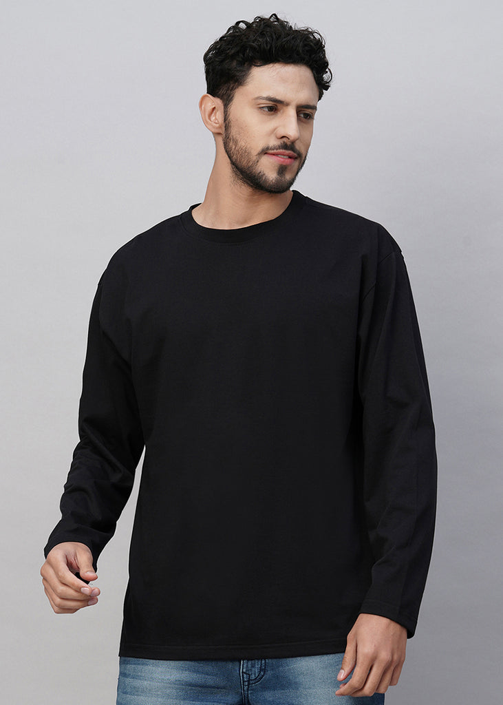 Solid Men Oversized Full Sleeve T Shirt Black pronk.in