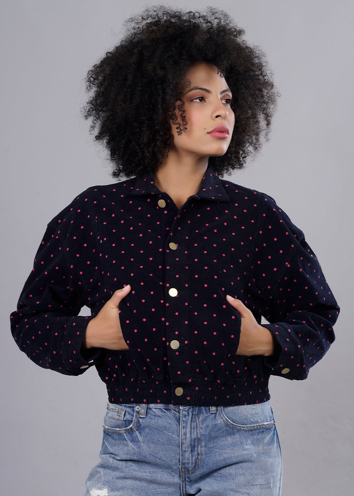 Corduroy Classic Navy Cropped Jacket For Women | Pronk