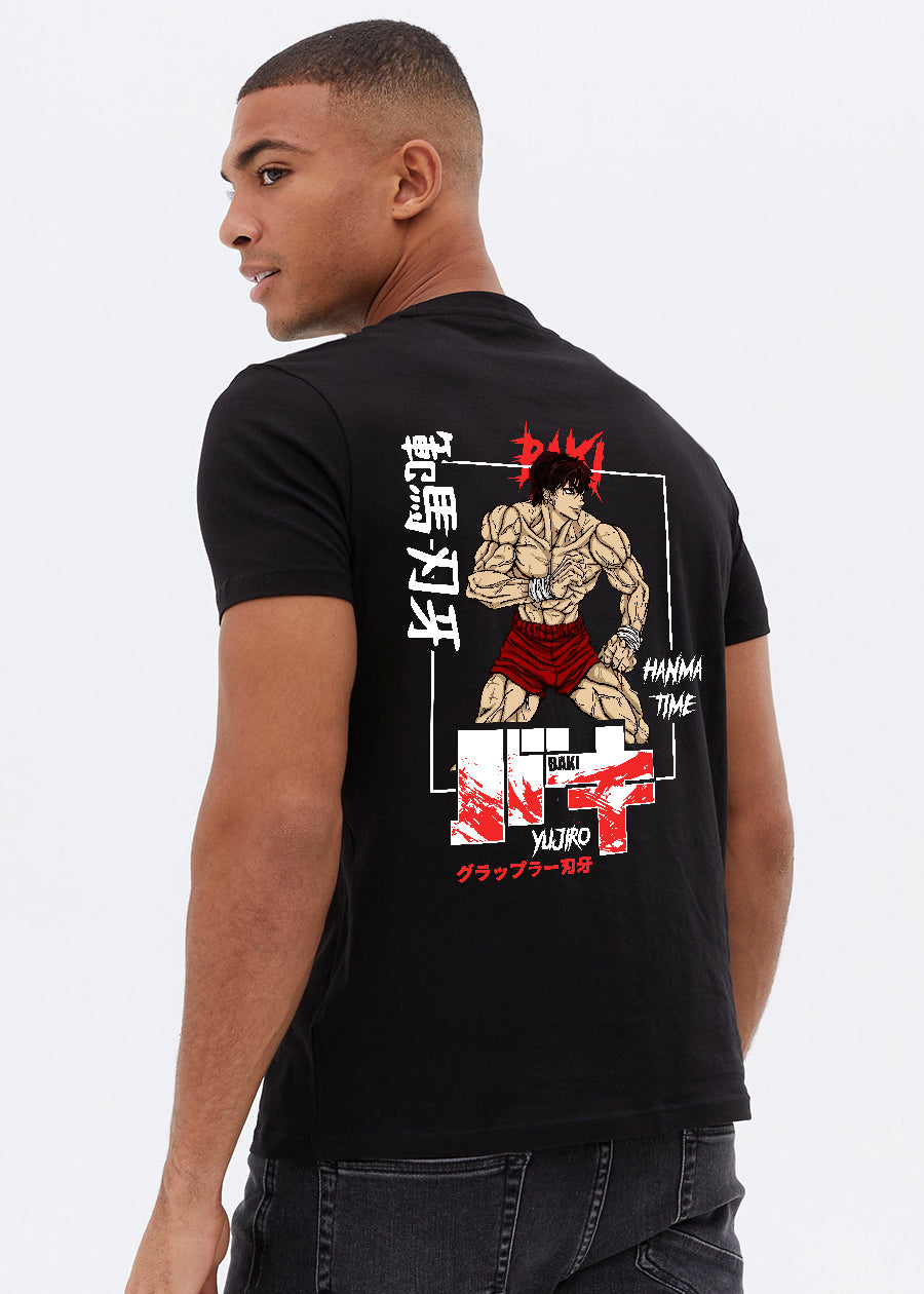 Hanma Yujiro Men Black Half Sleeve T-Shirt