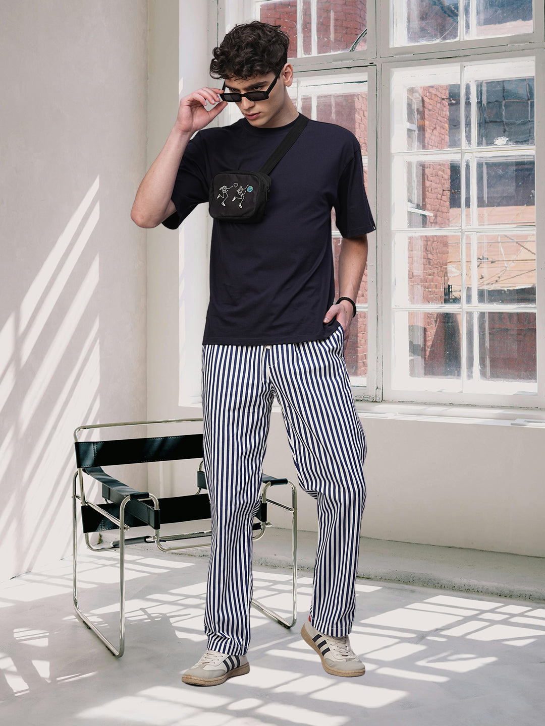 Lining Check Cotton Pant for Men - Royal Blue