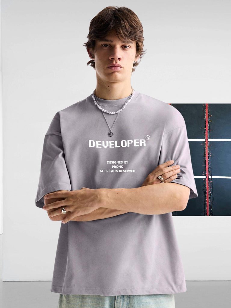 DEVELOPER Ash Grey Men Oversized T-Shirt – Pure Cotton