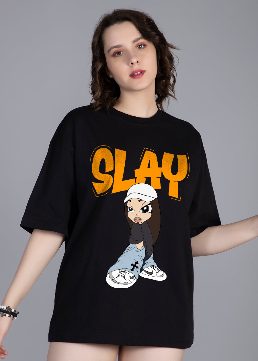 Slay Printed Black Oversized T-shirt Women | Pronk