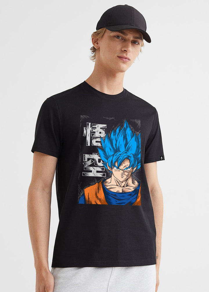 Fighter Goku Men Regular Fit Black Half Sleeve T-Shirt