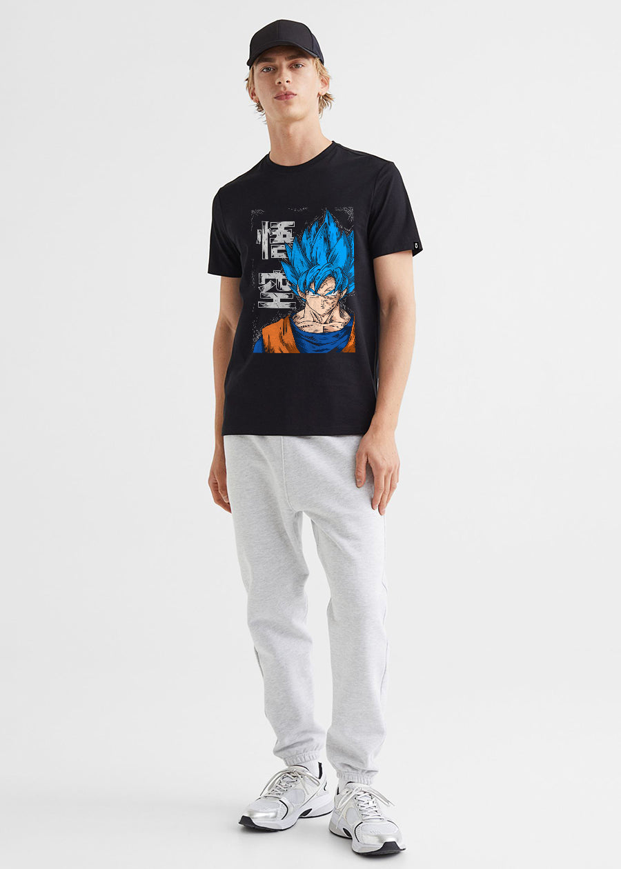 Fighter Goku Men Regular Fit Black Half Sleeve T-Shirt