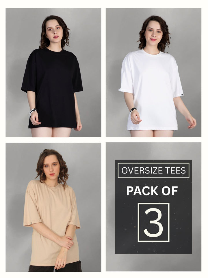 Women T-Shirt Oversized Solid Combo - Pack of 3
