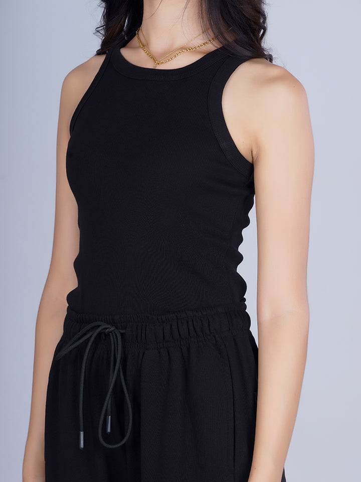 Pronk Ribbed Sleeveless Tank - Black