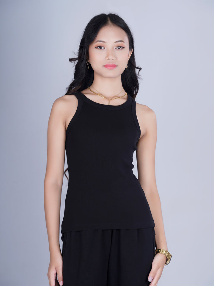 Pronk Ribbed Sleeveless Tank - Black