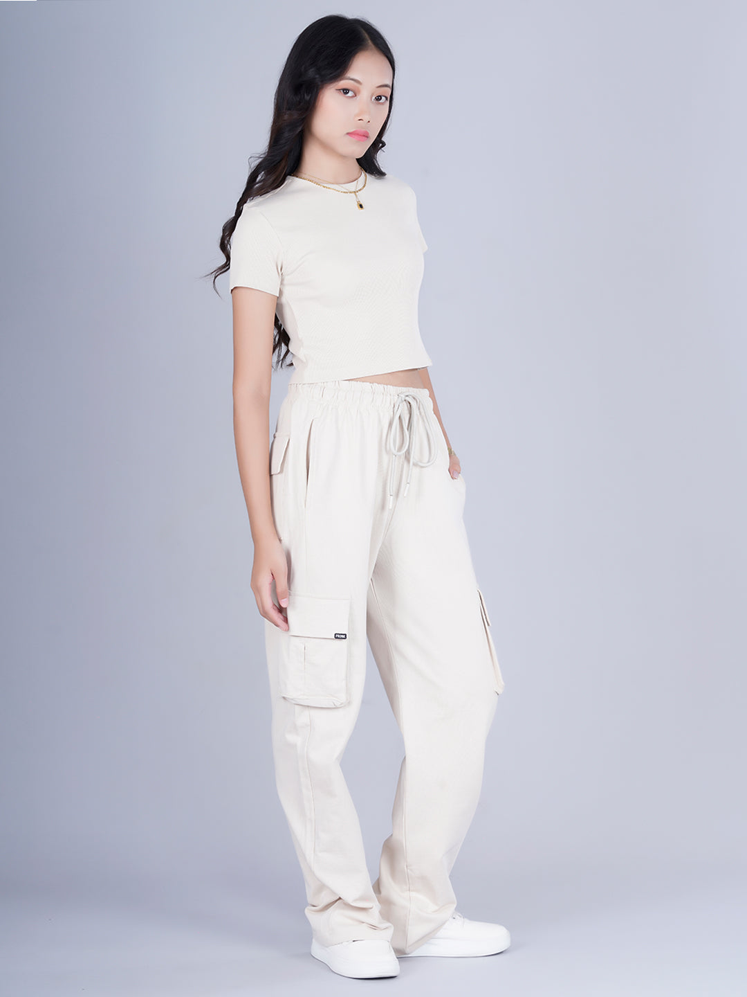 Pronk Ribbed Half Sleeve Crop Top - Off White