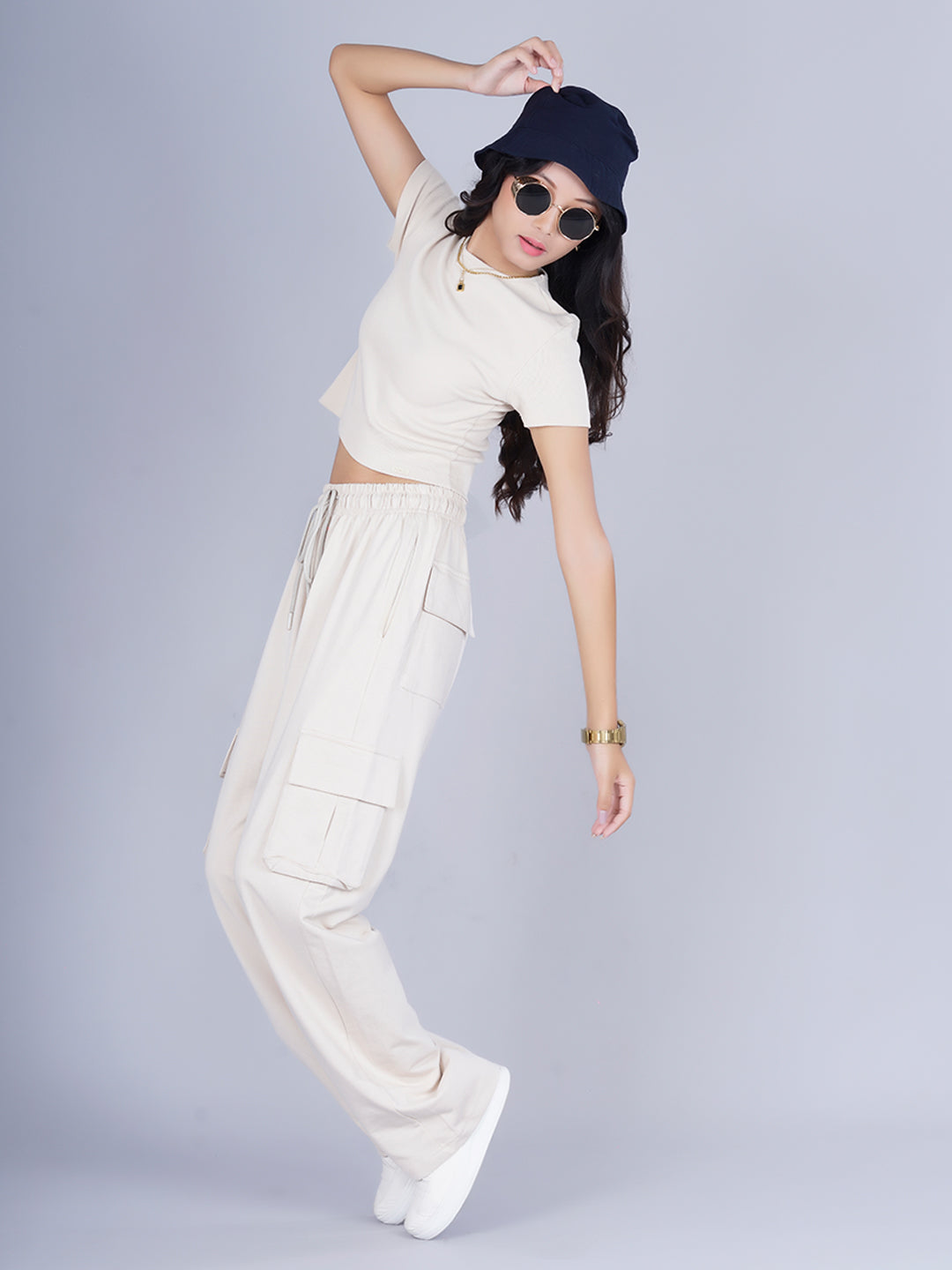 Pronk Ribbed Half Sleeve Crop Top - Off White