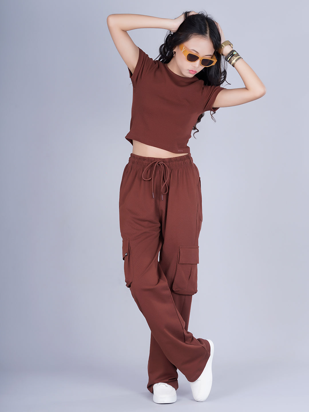 Pronk Ribbed Half Sleeve Crop Top - Cocoa