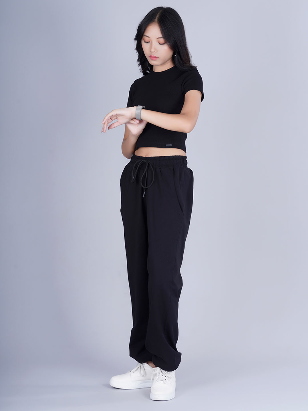 Pronk Ribbed Half Sleeve Crop Top - Black