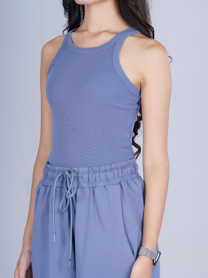 Pronk Ribbed Sleeveless Tank - Denim Blue