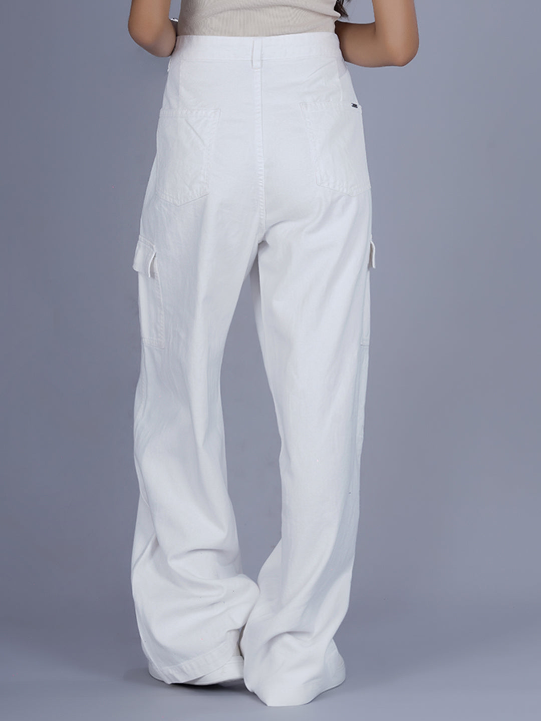 Women Straight Fit Denim Cargo - White