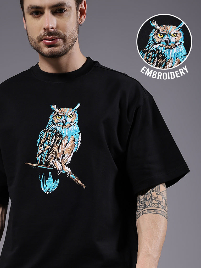 Owl Embroidered Men Premium Oversized Terry T-shirt – pronk.in