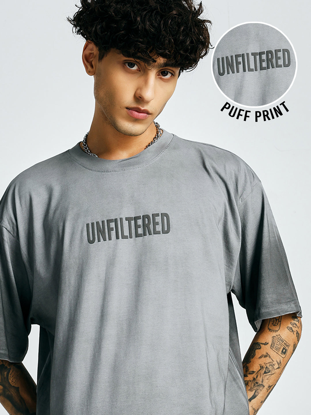 Men Retro Wash Puff Printed Oversized T-Shirt