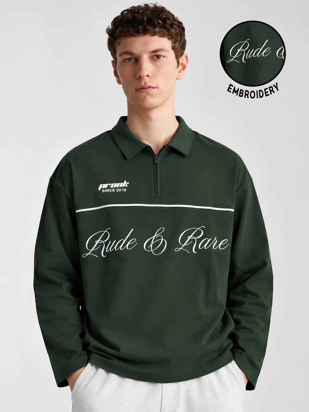 Men Premium Embroidered Oversized Full Sleeve Polo T-Shirt