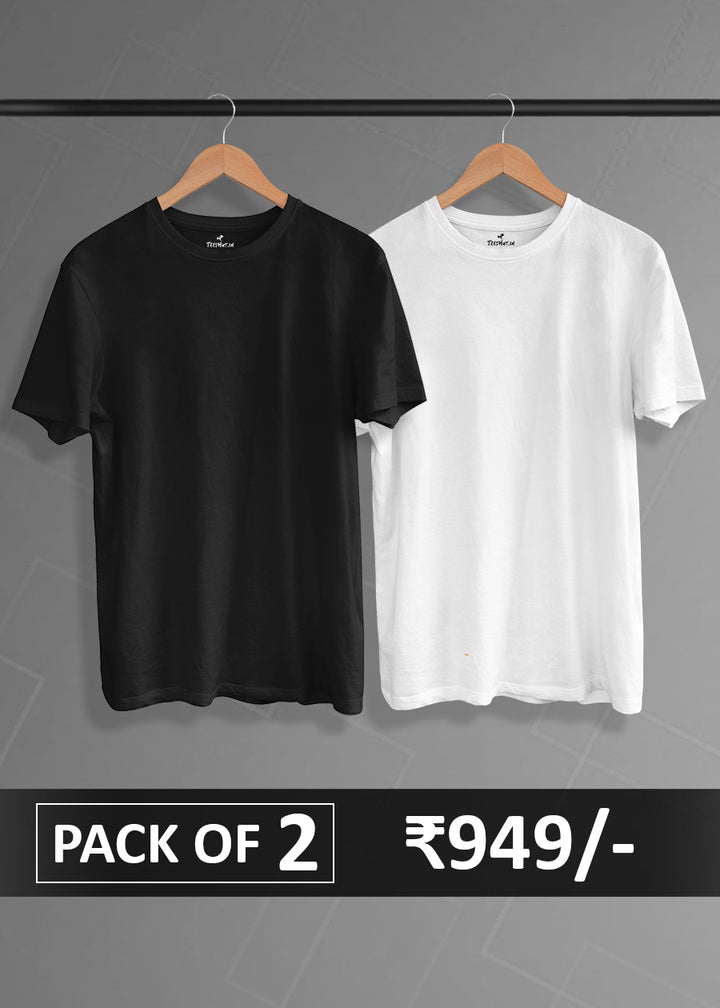 Solid Half Sleeve T-Shirt Men Combo Black & White - Basics